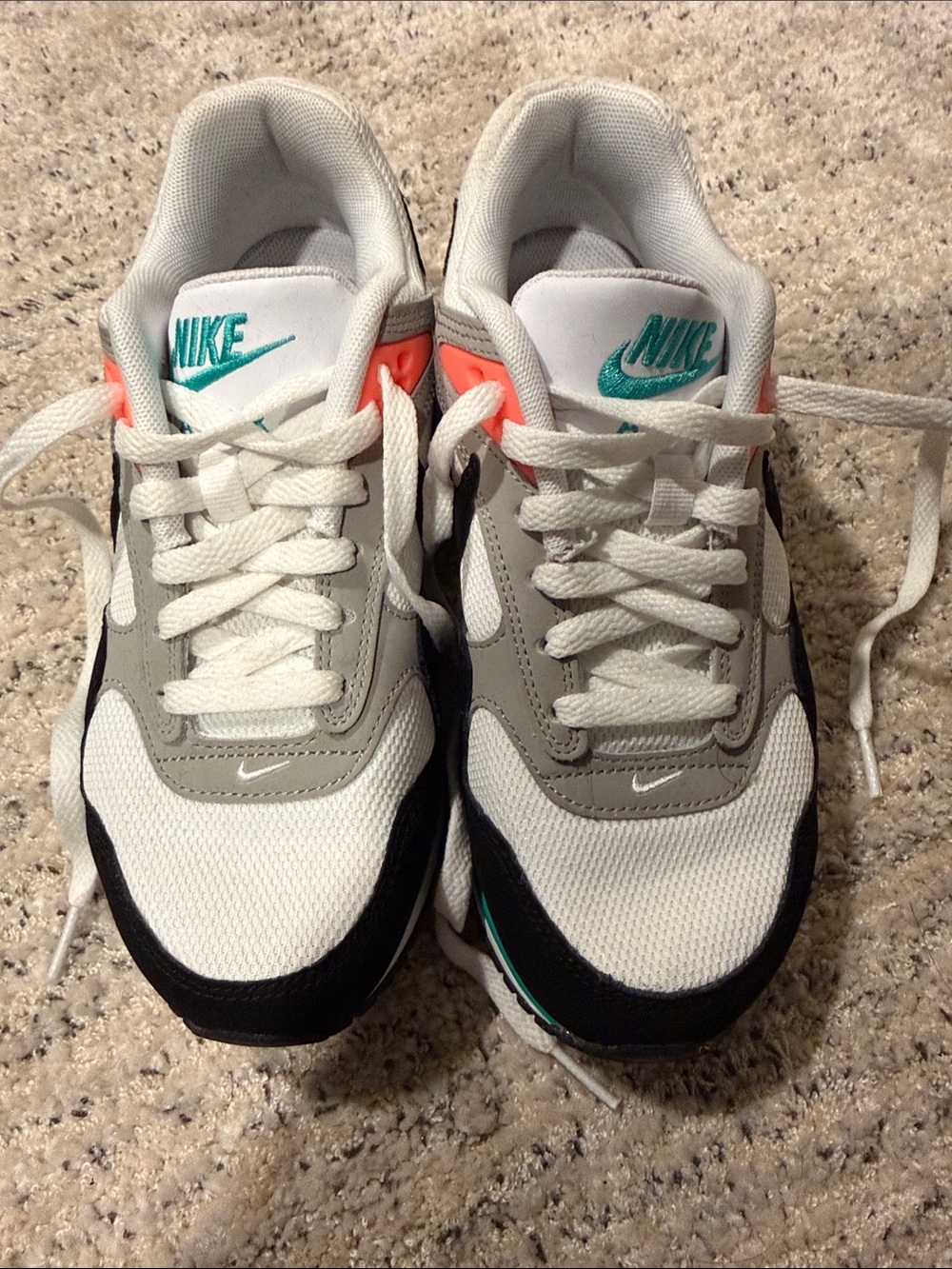 Nike Kids White Gray Black Sneakers with Teal and Coral Accents